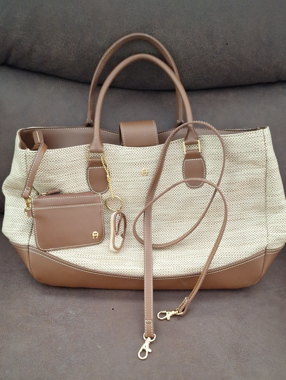 Vintage Etienne Aigner Straw And Canvas Bag